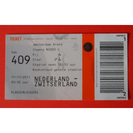 Wedstrijdkaartje Nederland-Zwitserland 2011