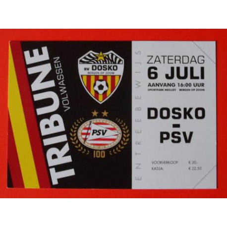 Wedstrijdkaartje Dosko-PSV 2013